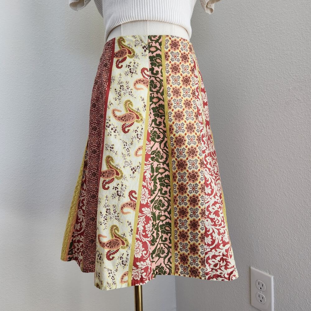Vintage 579 90s White Pink Green Paisley Patchwork A Line Mini Skirt 12 - Picture 2 of 12